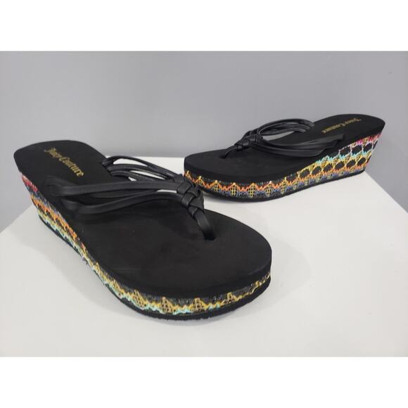 NEW Juicy Couture Size 8 Sandals Rainbow Y2K Chunky 90s Boho Rave Festival Black - Picture 1 of 6